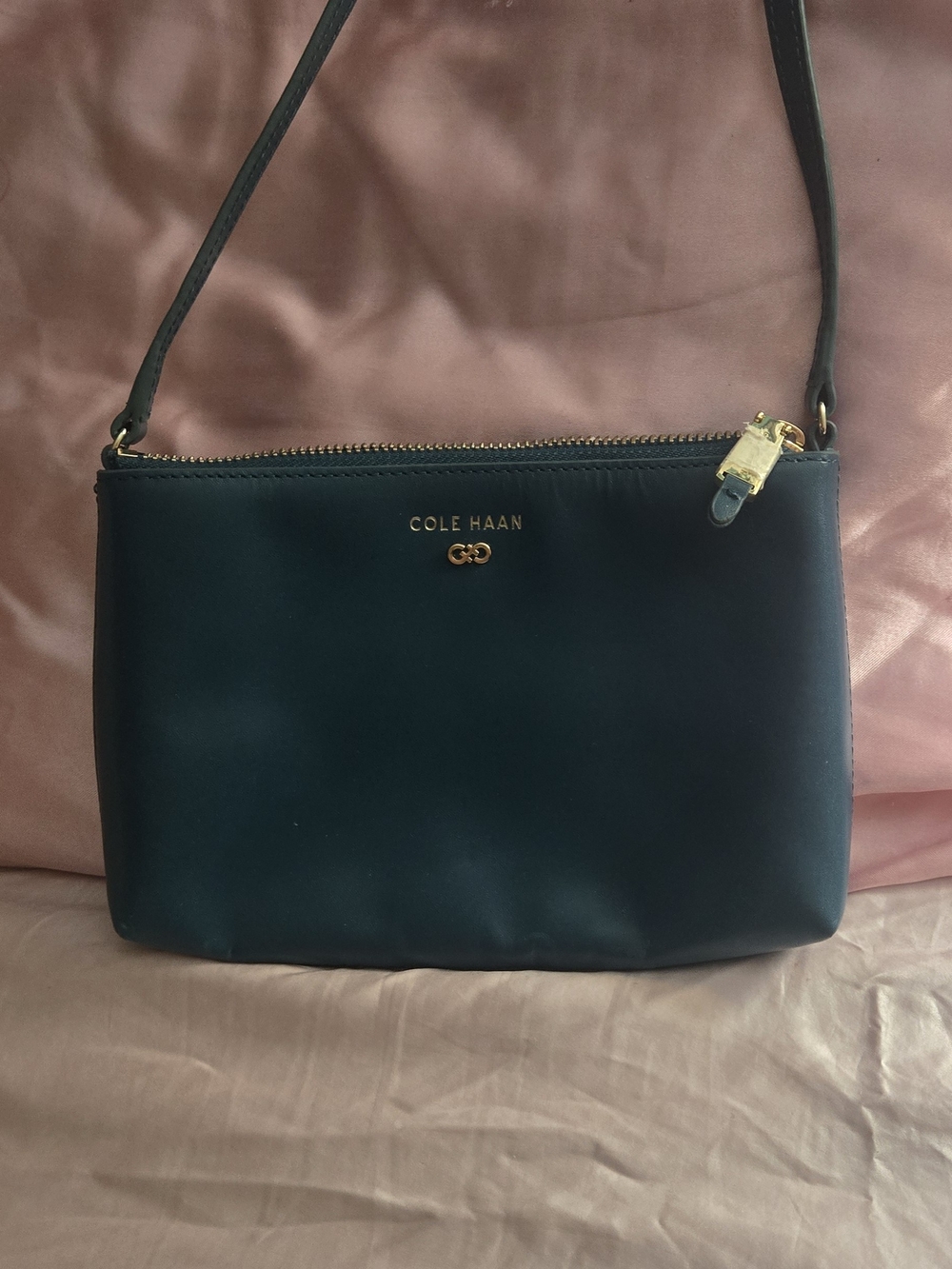 Cole Haan Torquoise Leather Crossbody with Gold Hardware